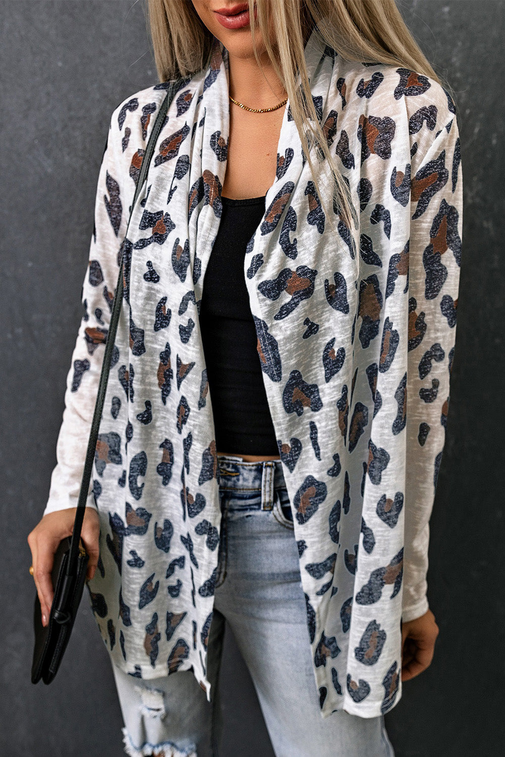 White Vintage Leopard Print Open Cardigan - eAura
