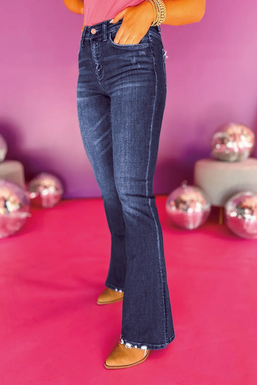 Wild Wind Medium Wash High Waist Split Flared Jeans eAura