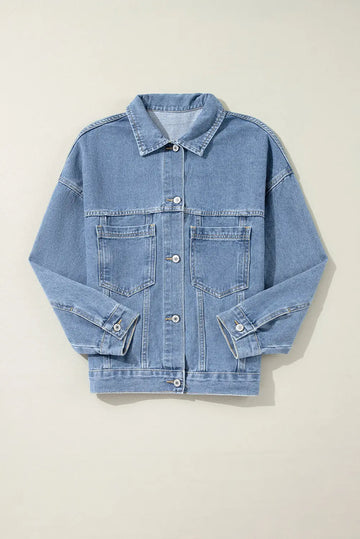 Wild Wind Washed Oversize Pocketed Denim Jacket - Outerwear/Denim jackets