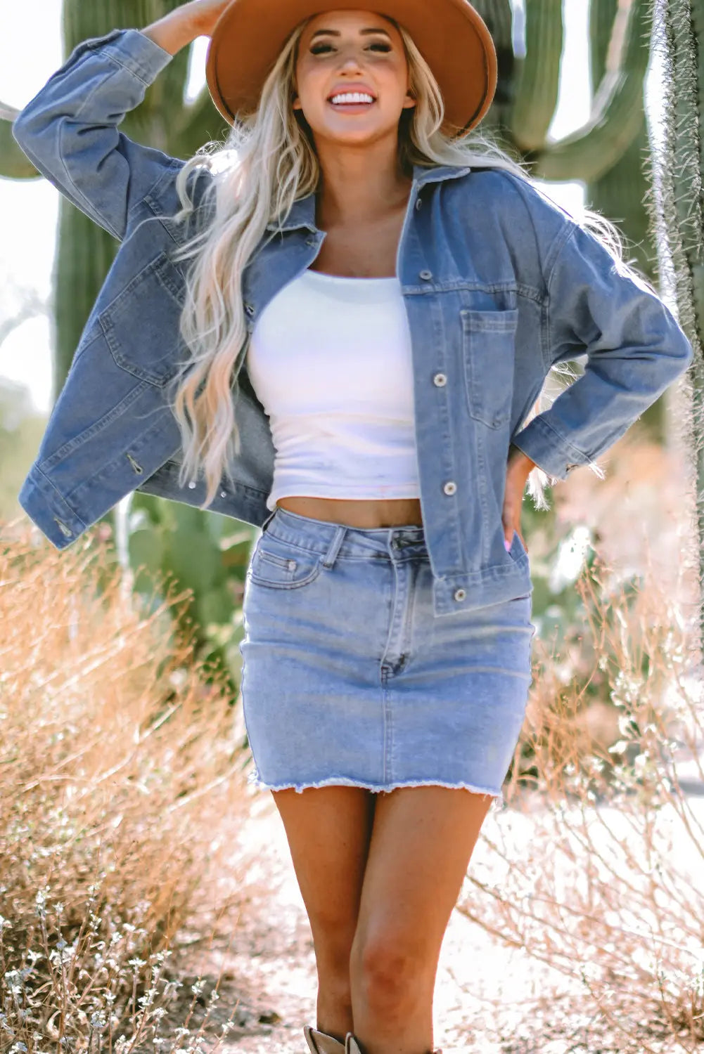 Wild Wind Washed Oversize Pocketed Denim Jacket - eAura