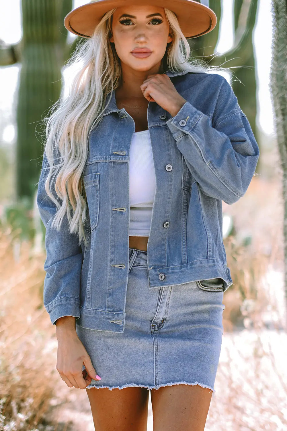 Wild Wind Washed Oversize Pocketed Denim Jacket - eAura