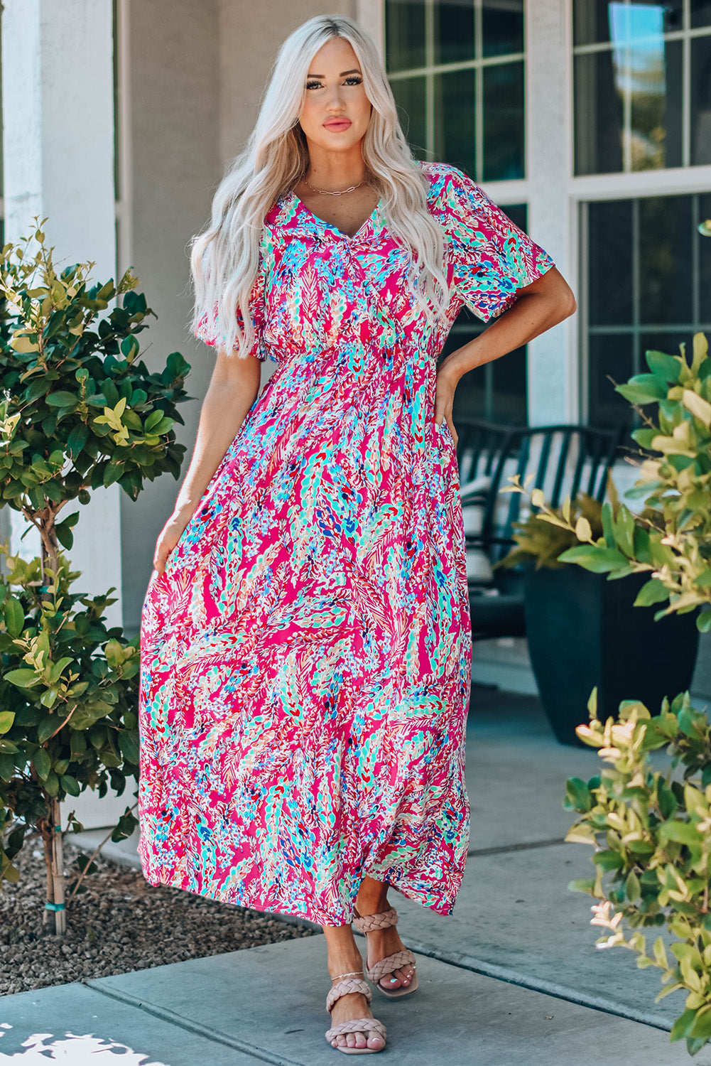 Wrap V Neck Floral Maxi Dress - eAura