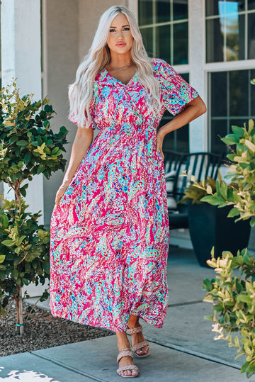 Wrap V Neck Floral Maxi Dress - eAura