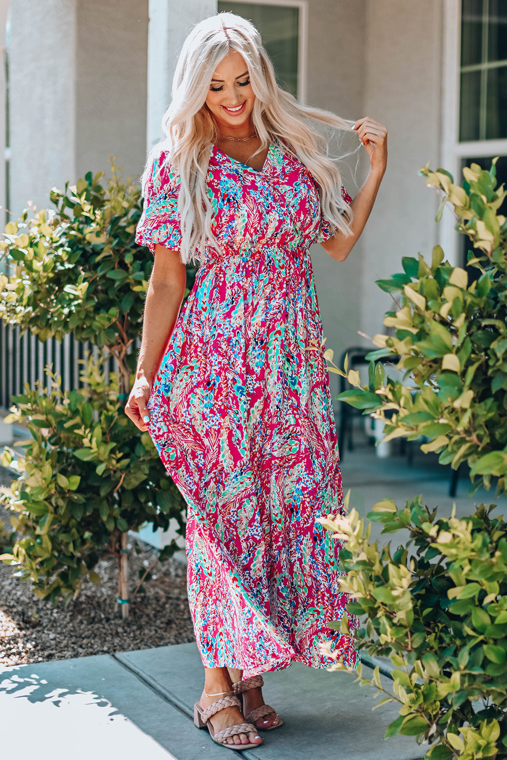 Wrap V Neck Floral Maxi Dress - eAura
