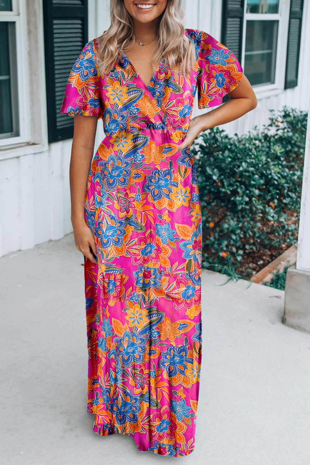 Wrap V Neck Floral Maxi Dress - eAura