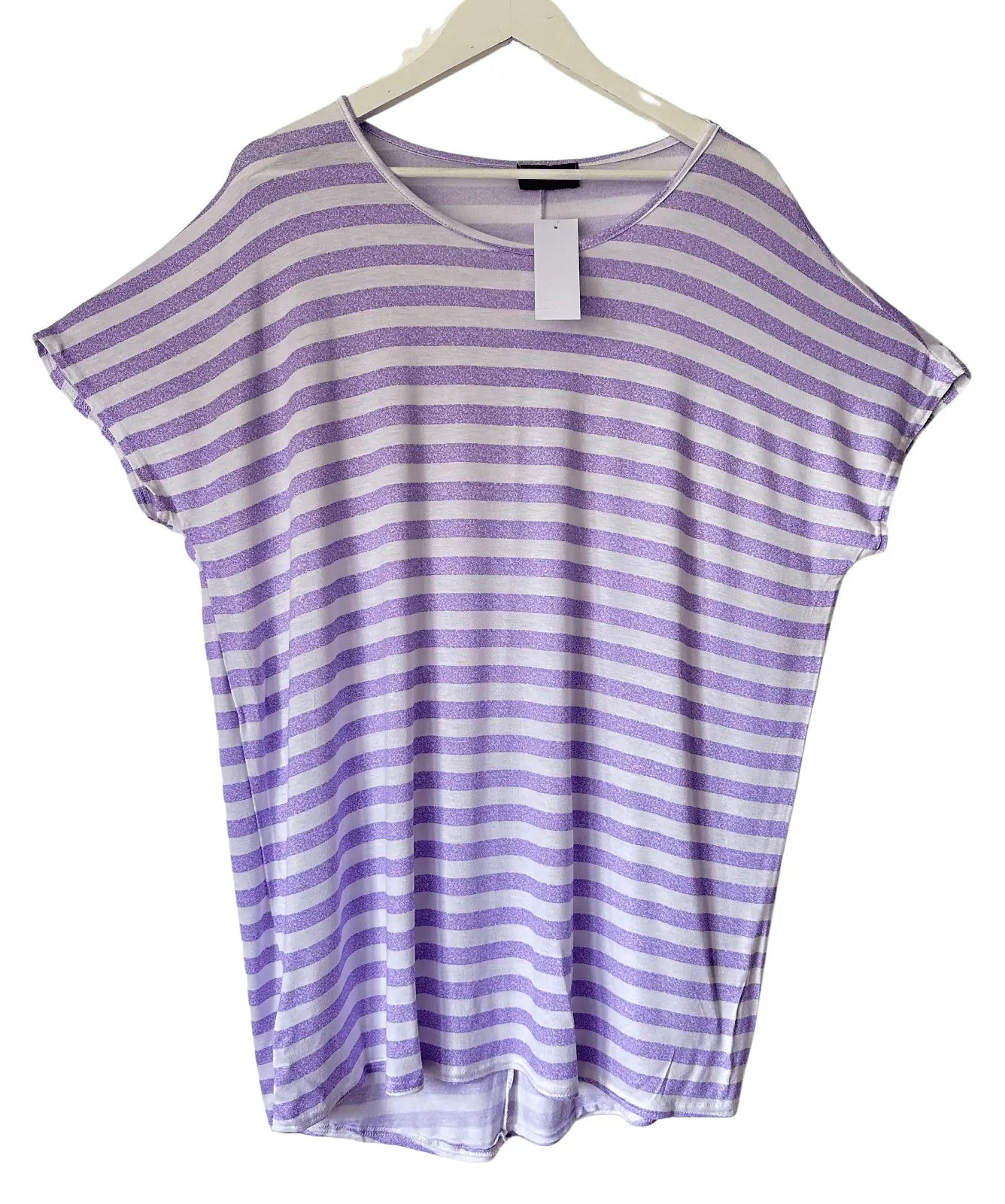 YOURS Printed Striped Tee Purple White Stripe 16, 18, 20, 22, 24, 26, 28, 30, 32, - BB Fashion Outlet