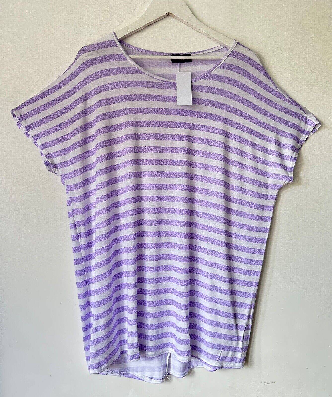 YOURS Printed Striped Tee Purple White Stripe 16, 18, 20, 22, 24, 26, 28, 30, 32, - BB Fashion Outlet