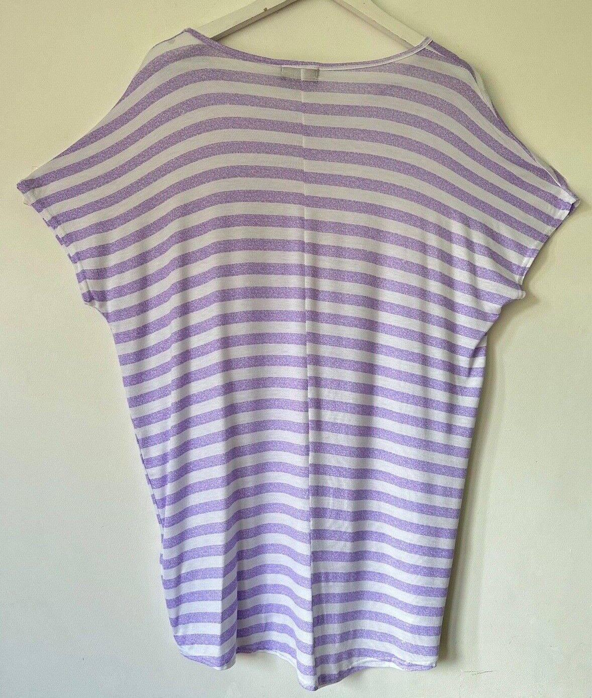 YOURS Printed Striped Tee Purple White Stripe 16, 18, 20, 22, 24, 26, 28, 30, 32, - BB Fashion Outlet