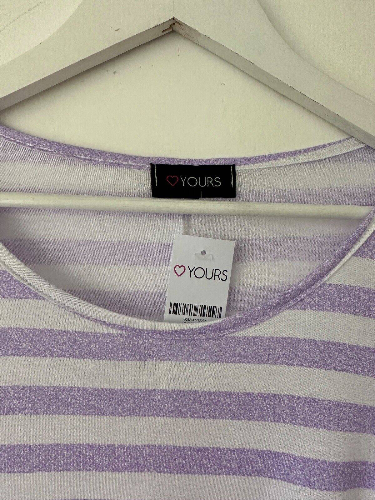 YOURS Printed Striped Tee Purple White Stripe 16, 18, 20, 22, 24, 26, 28, 30, 32, - BB Fashion Outlet
