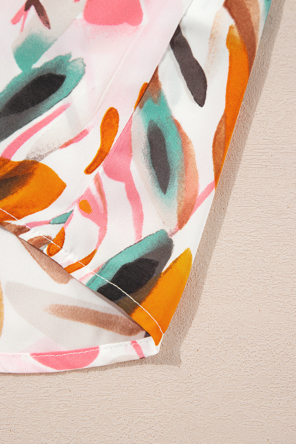 Yellow Abstract Print Drawstring Frilled V Neck 3/4 Sleeve Blouse - eAura