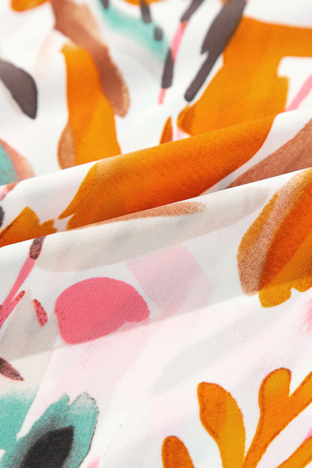 Yellow Abstract Print Drawstring Frilled V Neck 3/4 Sleeve Blouse - eAura