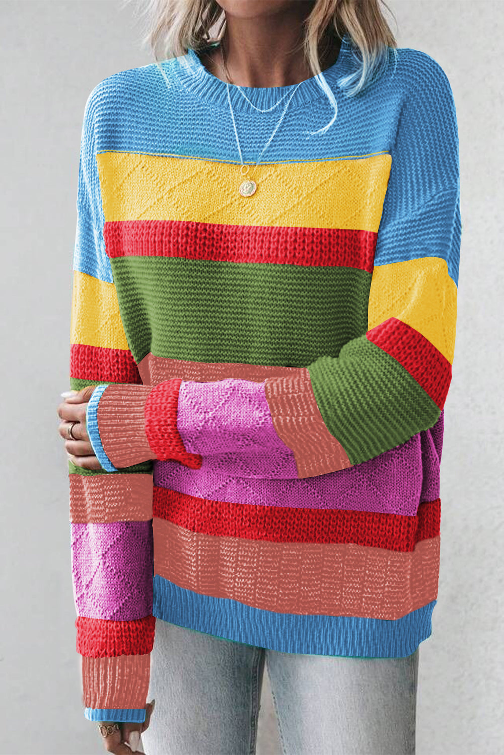 Yellow Colourblock Mixed Textured Drop Shoulder Sweater - Sweaters & Cardigans/Sweaters