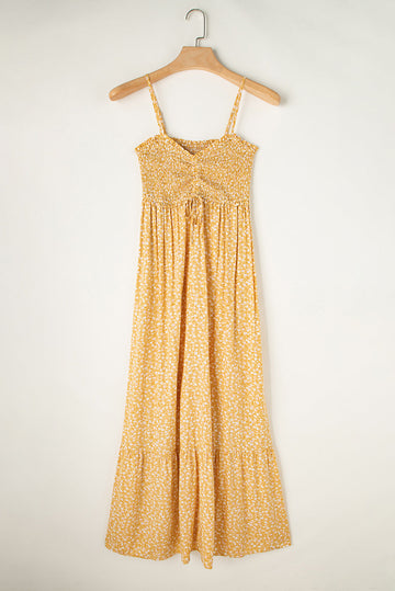 Yellow Frilly Smocked High Waist Floral Maxi Dress - Dresses/Maxi Dresses