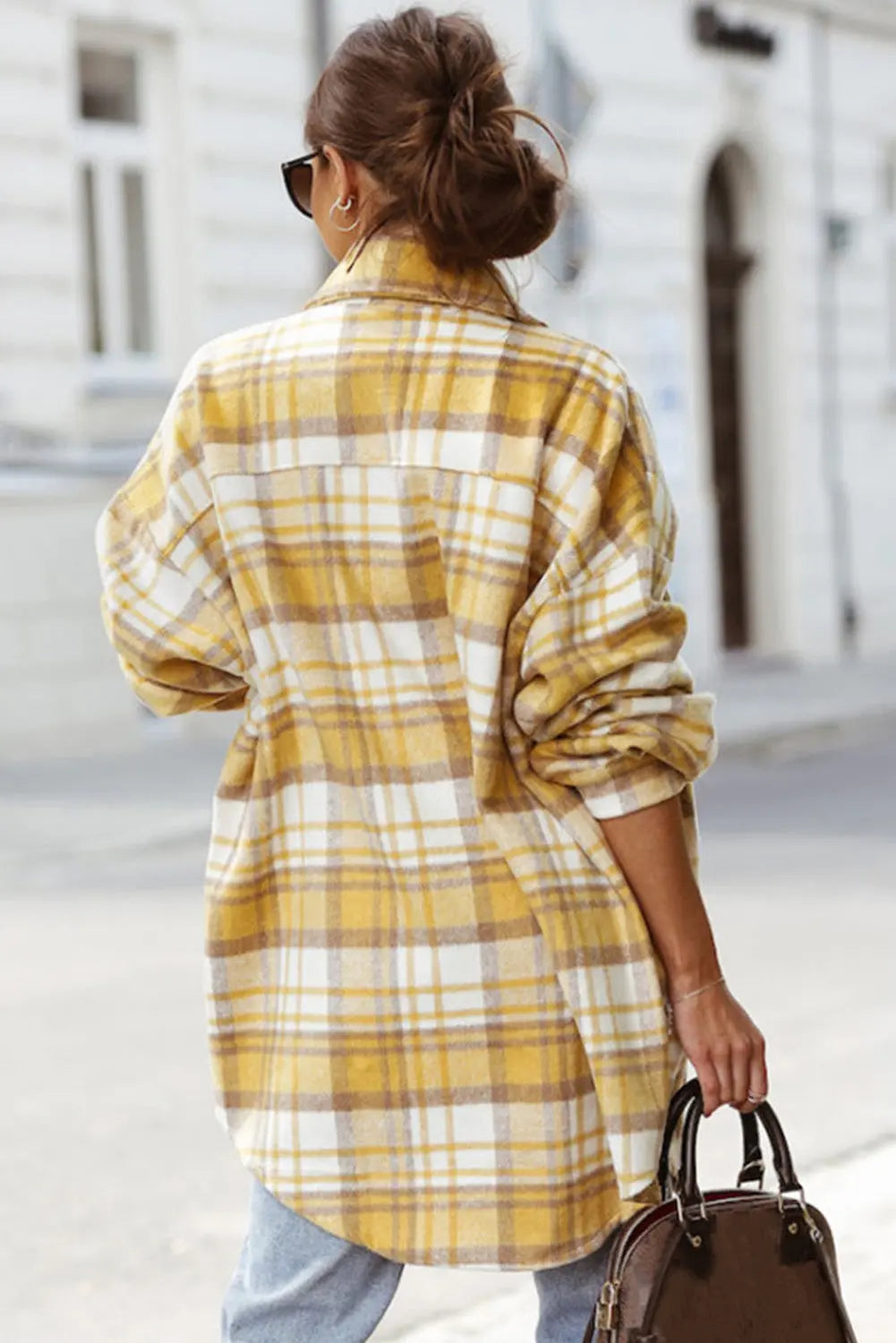Yellow Plaid Flap Pocket Long Sleeve Shacket eAura