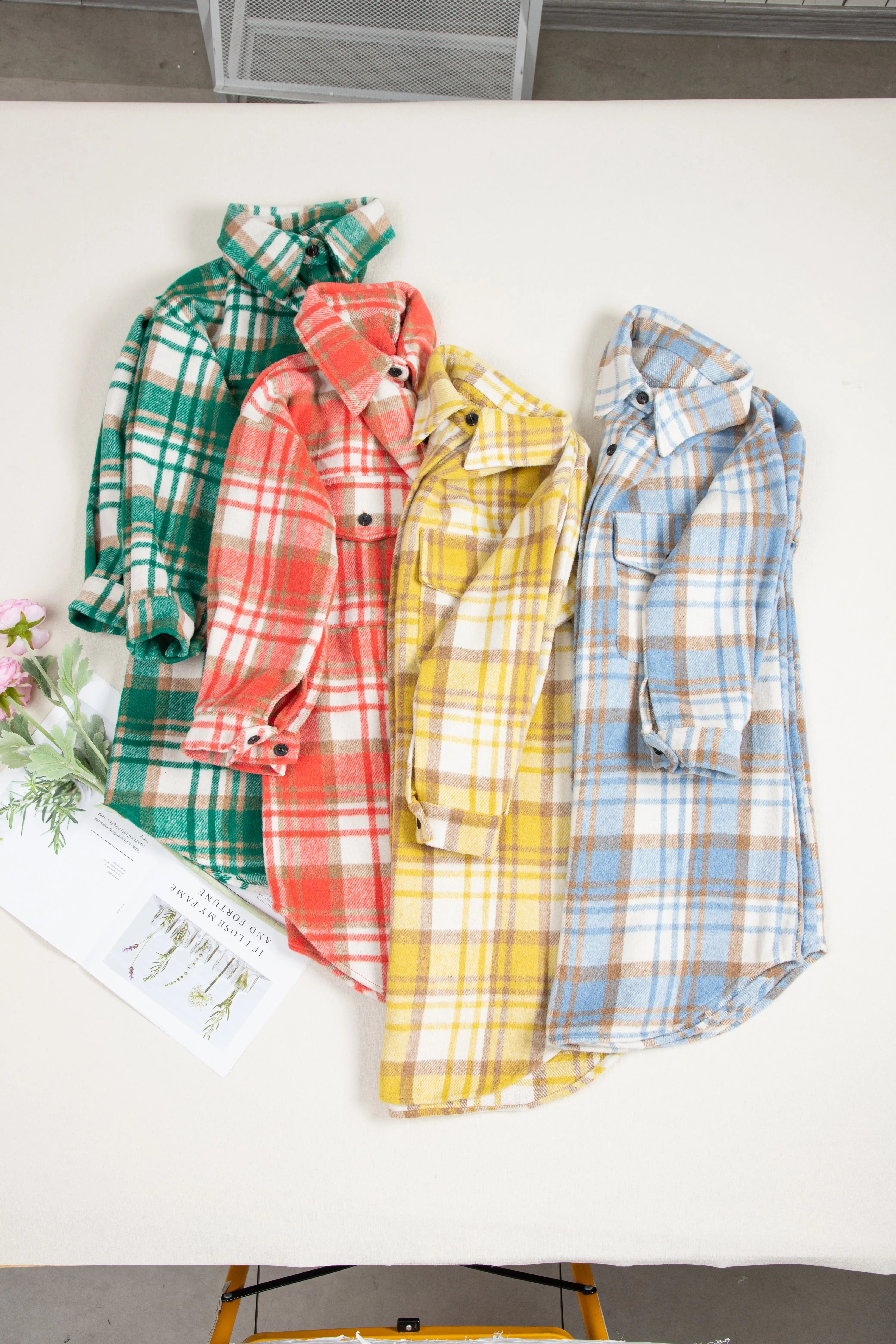 Yellow Plaid Flap Pocket Long Sleeve Shacket eAura