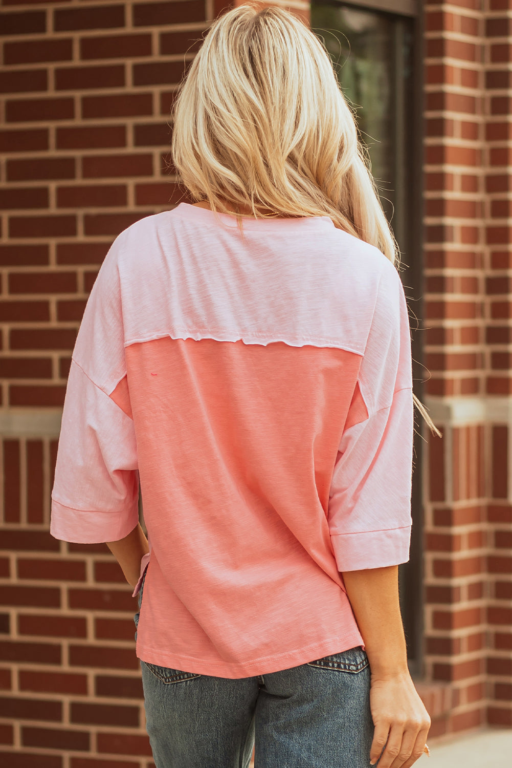 Flower Patched Exposed Seam Bracelet Sleeve Oversized T-Shirt - eAura