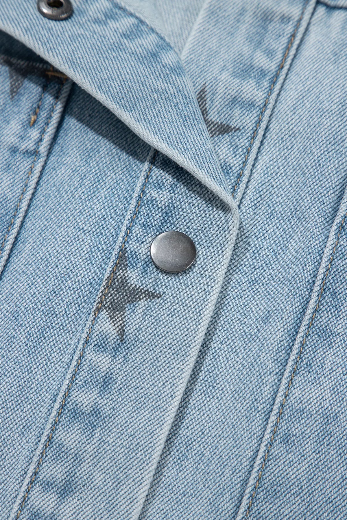 Sky Blue Stars Pattern Long Sleeve Shirt Collar Denim Jacket – Light Blue