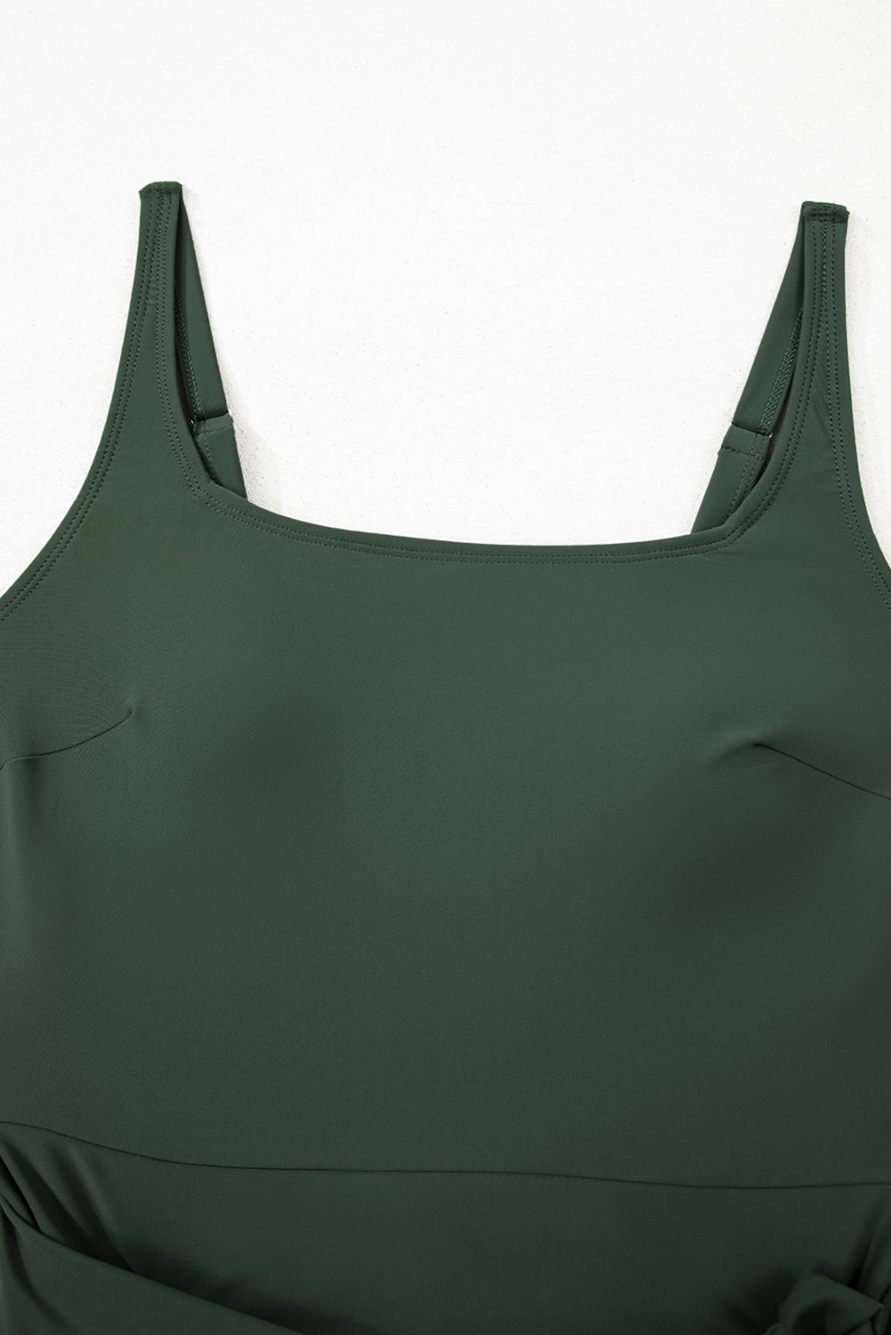 Mist Green Side Tied Waist Square Neck Adjustable Straps A-line One Piece Swim Dress eAura