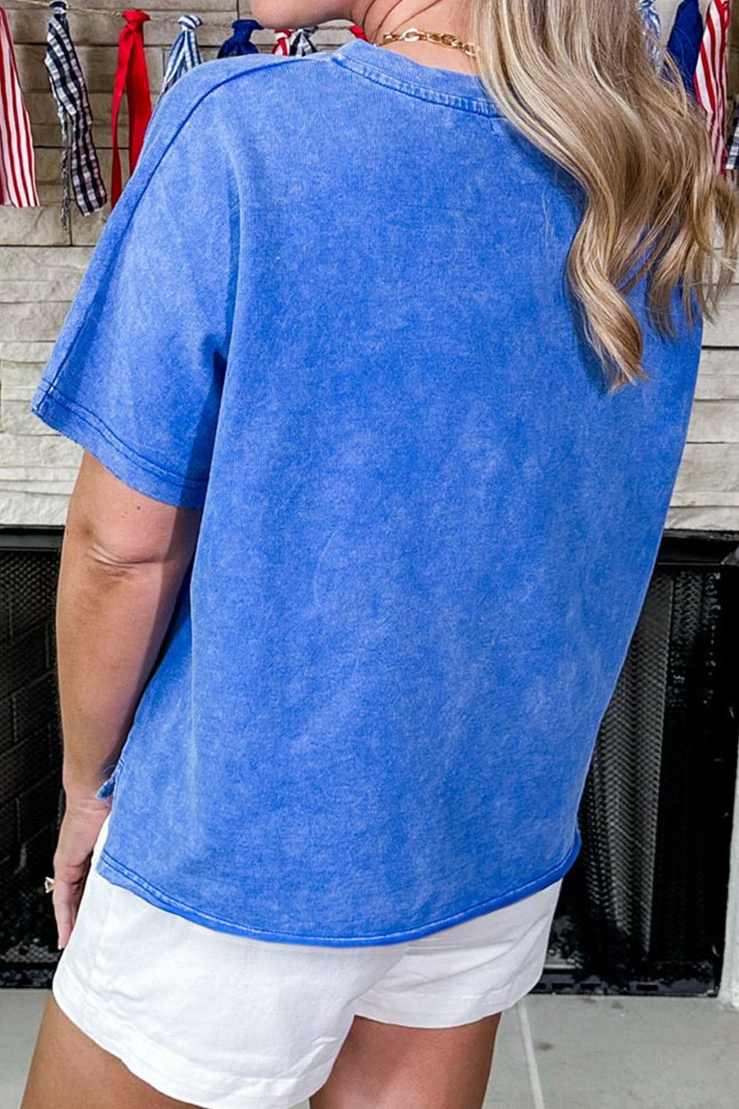 Star Patched Mineral Washed Notched Neck Tee