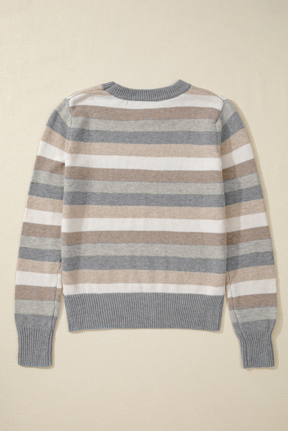 Grey Stripe Colour Block Ribbed Edge Round Neck Sweater eAura