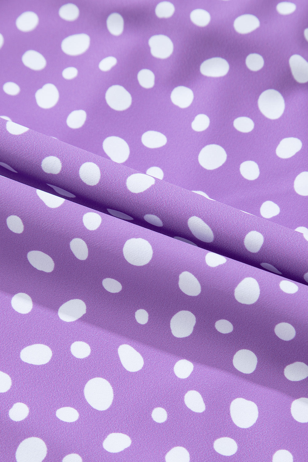 Purple Plus Size Polka Dot Print Ruffled Knotted V Neck Tankini Set BB Fashion Outlet