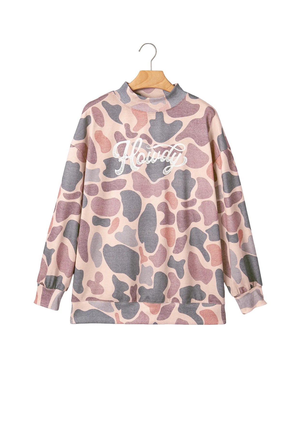 Camo Print Howdy Western Style Baggy Pullover Sweatshirt – Multicolour