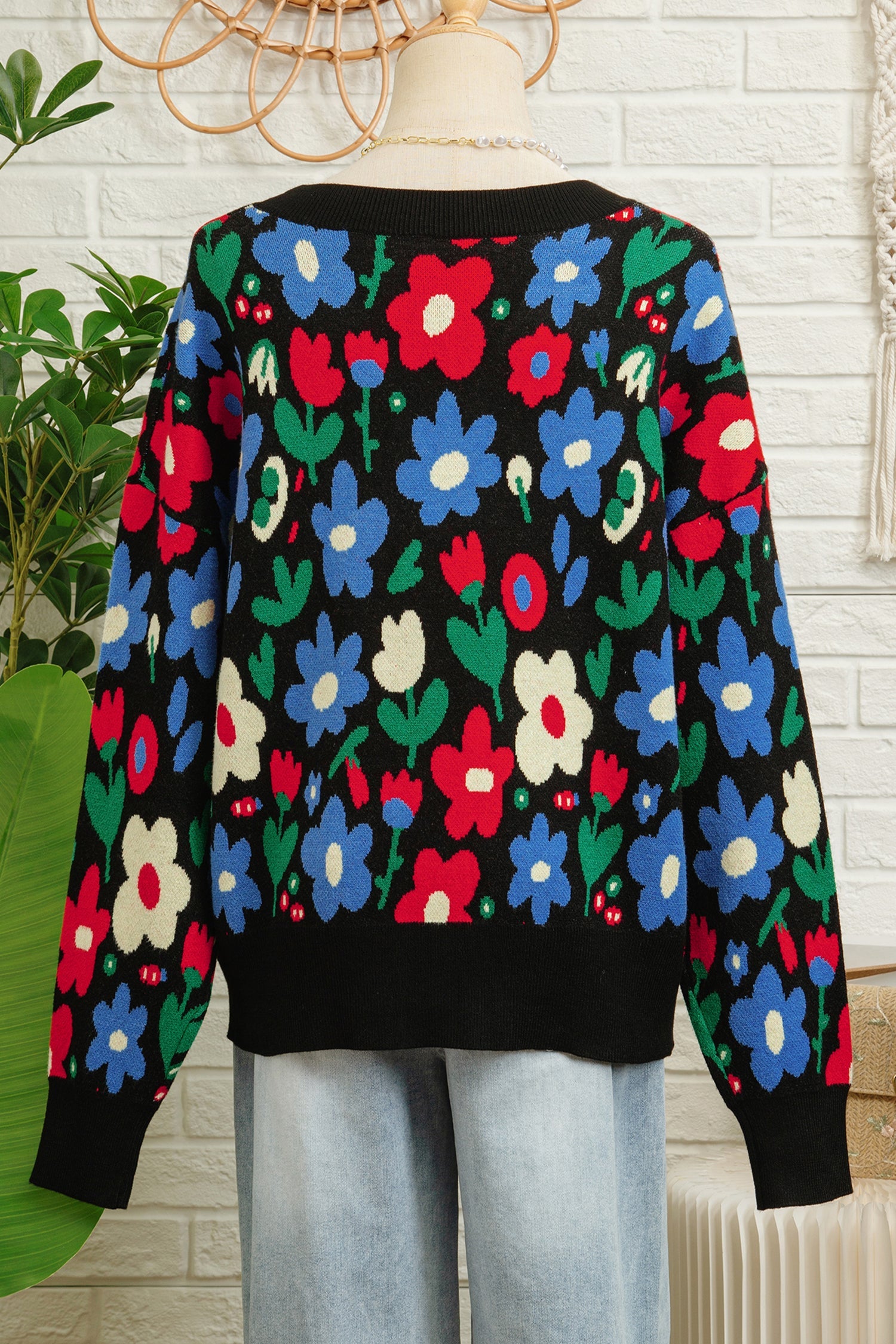 Floral Print V-Neck Buttoned Short Cardigan Sweater - Sweaters & Cardigans/Cardigans