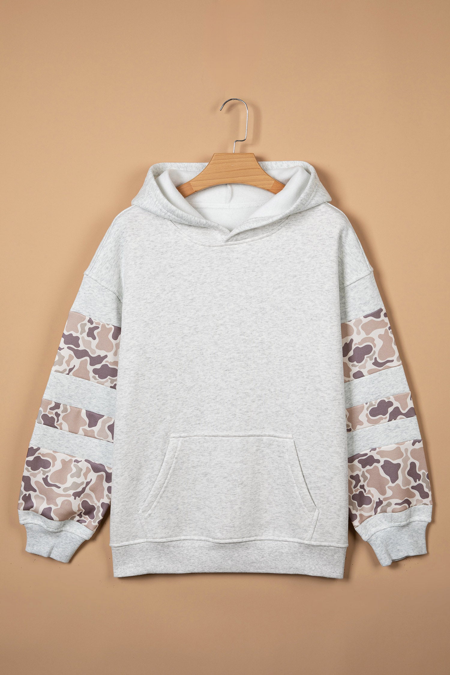 Patchwork Camo Long Sleeve Hoodie – Light Grey