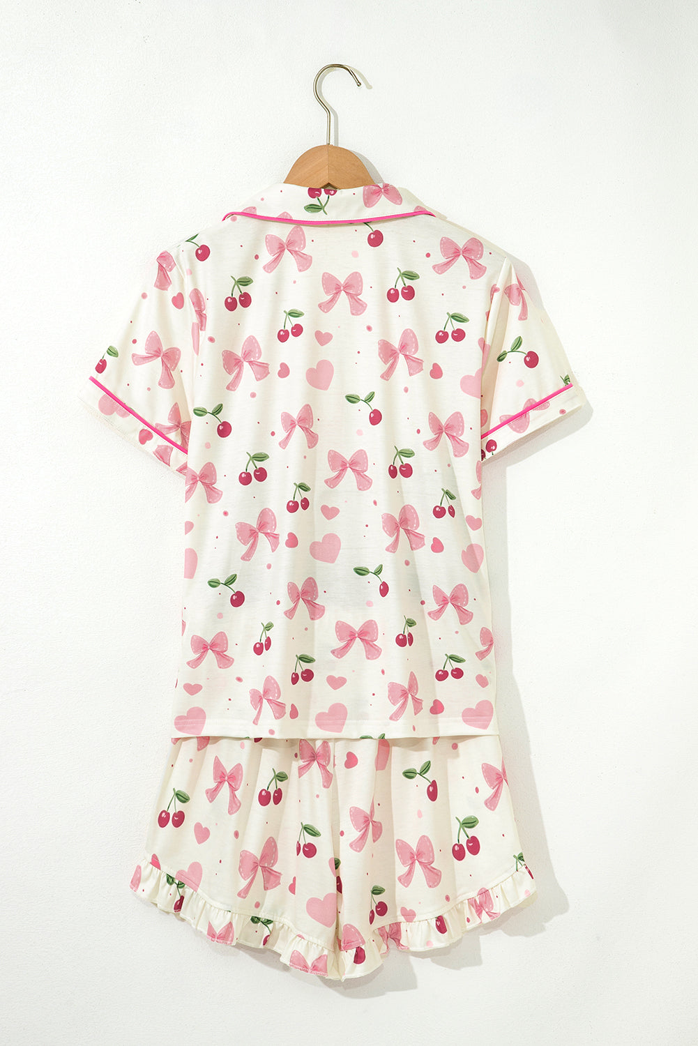 White Floral Print Contrast Pipping Short Pyjamas Set eAura
