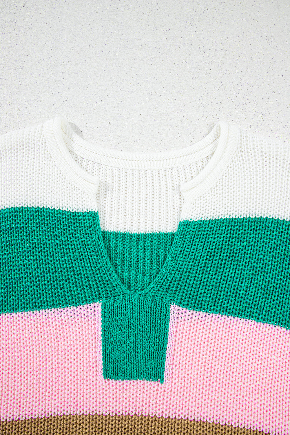 Multicolour Colour Block Notch V Neck Sweater Top eAura
