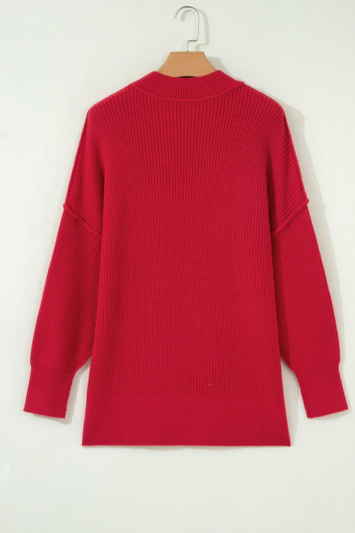 Long Sleeve Ribbed Knit Stand Neck Regular Fit Sweater – Chestnut