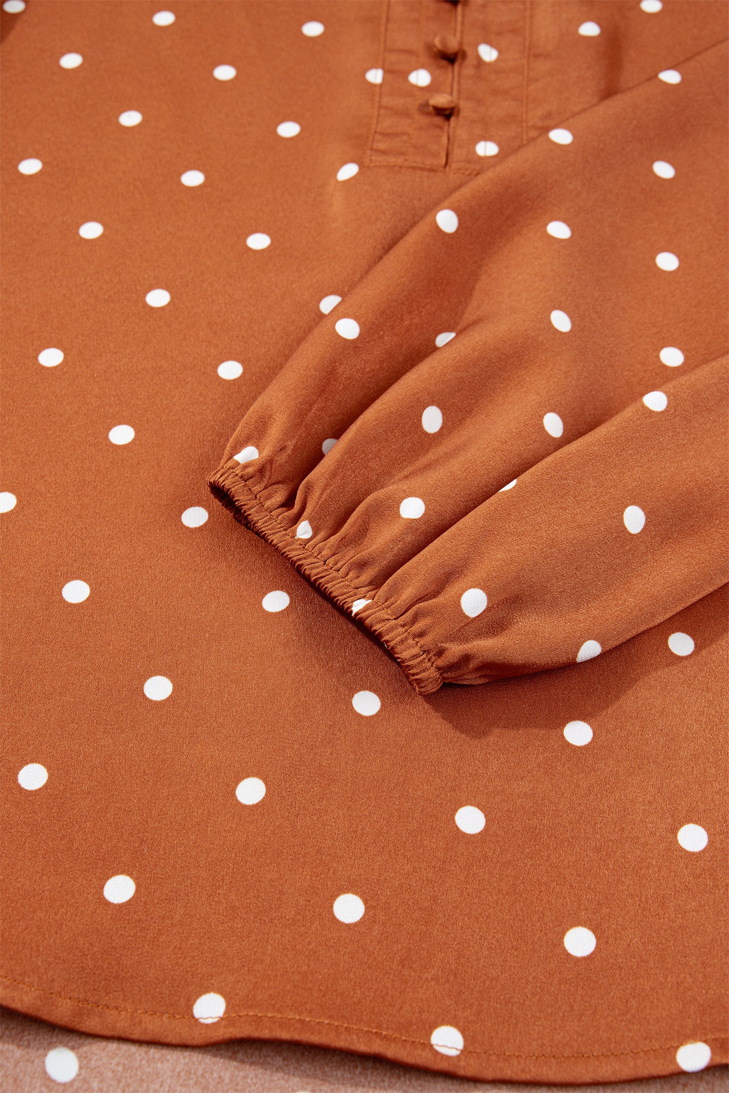 Polka Dot Half Button V Neck Long Sleeve Blouse – Brown