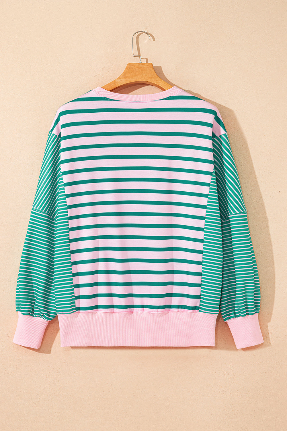 Green Stripe Patchwork Side Slit Oversized Sweatshirt - eAura