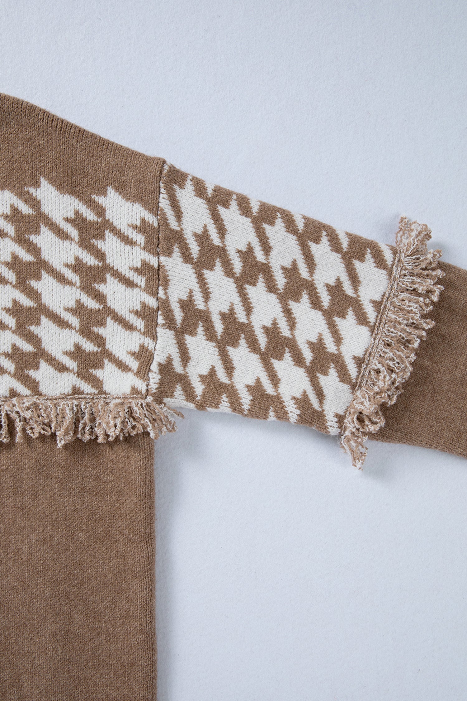 Houndstooth Cardigan Colour Block V-Neck Raw Edge Button Front