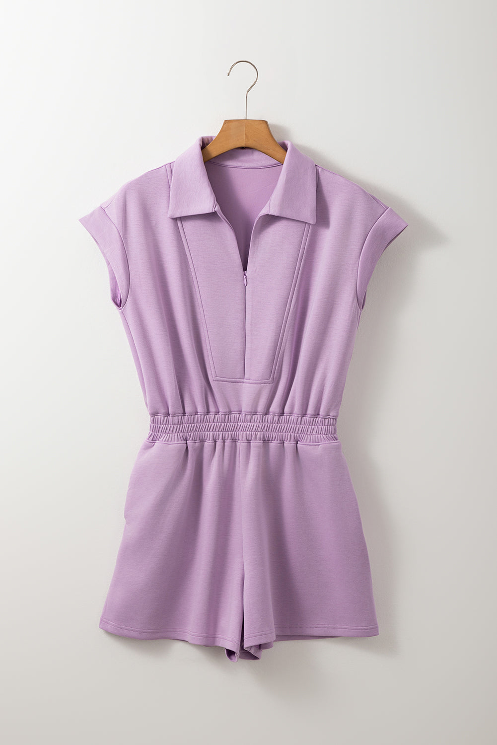 Orchid Bouquet Short Sleeve Zipper Collared Elastic High Waist Romper eAura