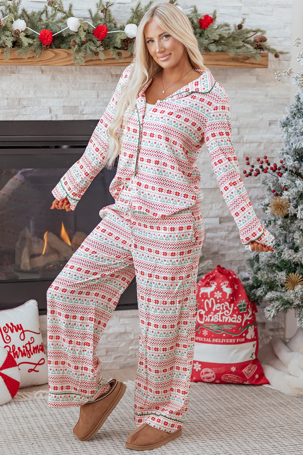 Christmas Print Shirt Pyjama Set - eAura