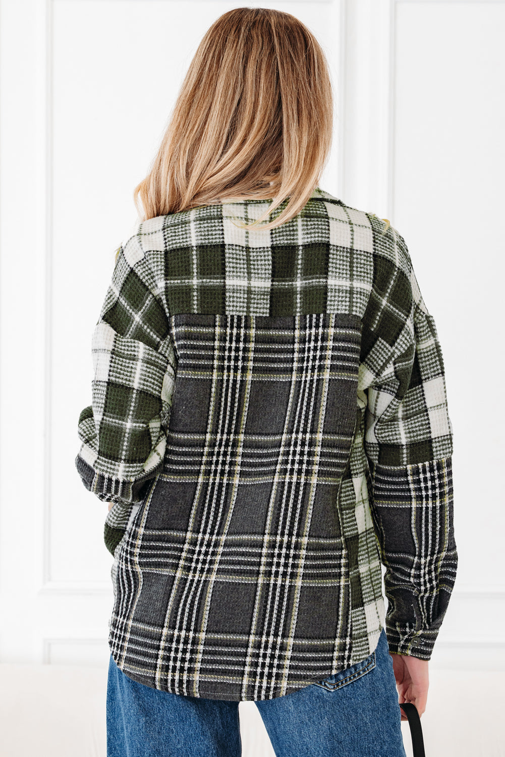 Plaid Print Textured Buttoned Shacket - eAura
