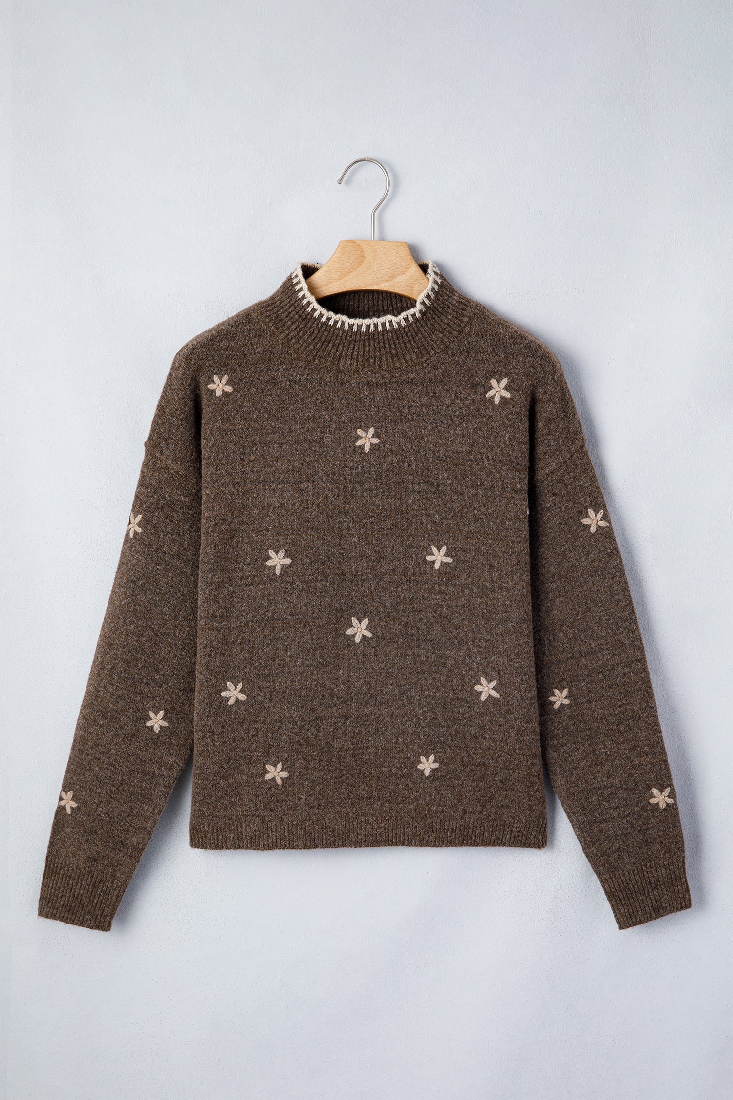 Floral Print High Neck Long Sleeve Sweater – Chicory Coffee