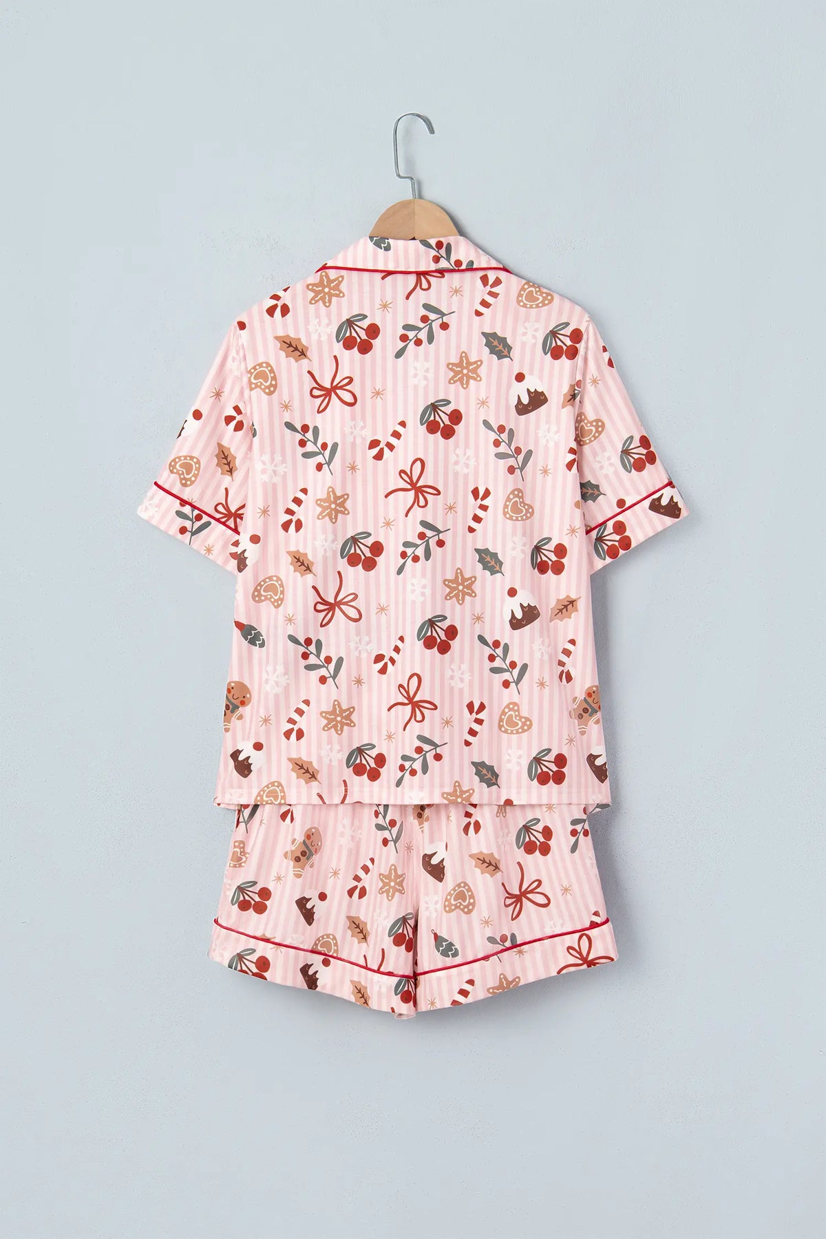 Short Sleeve Two Piece Lounge Set with Abstract Christmas Print