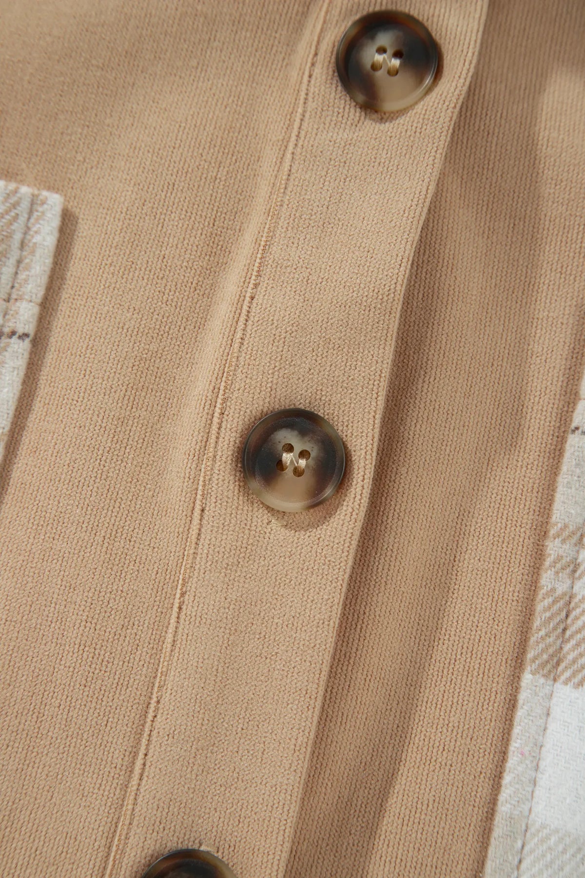 Plaid Colourblock Shirt Collar Shift Shacket – Light French Beige