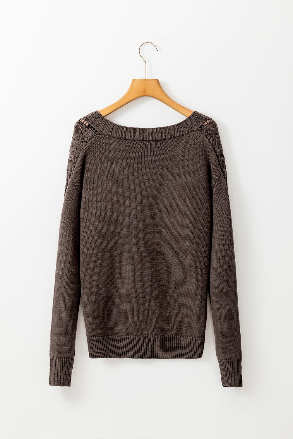 Dark Khaki Open Knit Drop Shoulder Sweater Cardigan eAura
