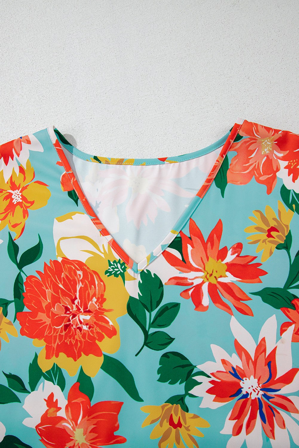 Sky Blue Plus Size Floral Print V Neck Batwing Sleeve Blouse BB Fashion Outlet
