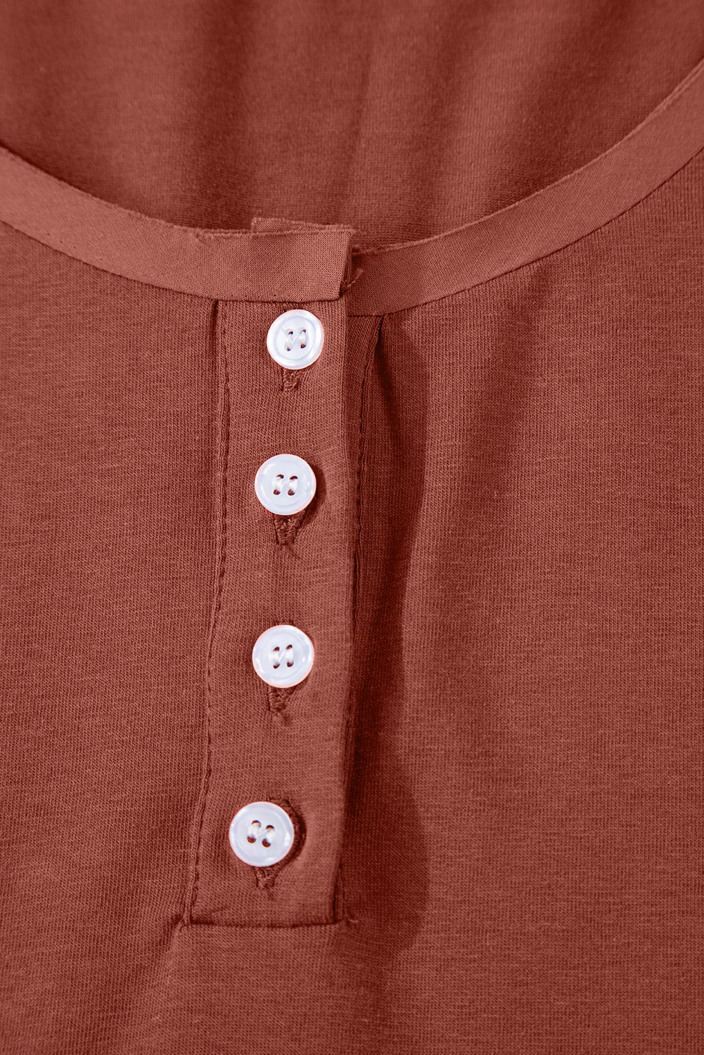 Chestnut Short Sleeve U Neck Buttons Splicing Ruffle Blouse eAura