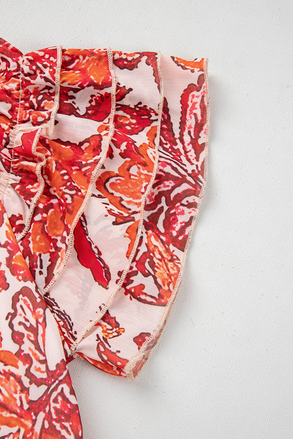 Red Vintage Floral Ruffle Sleeve V Neck Blouse eAura