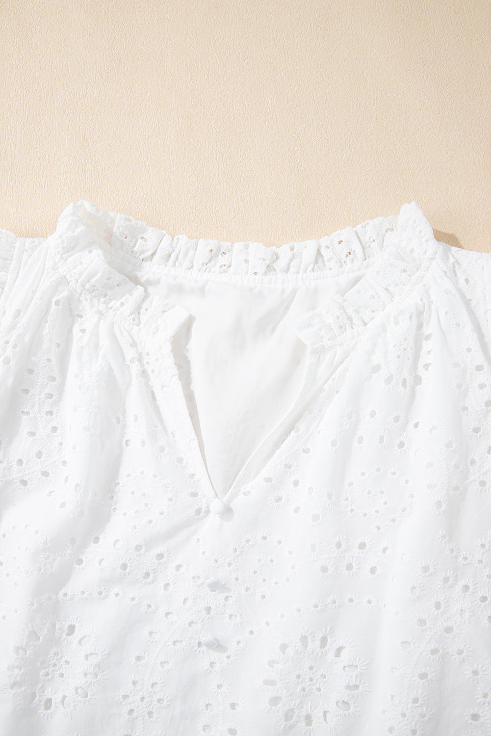 White Broderie Anglaise Ruffle Short Sleeve Blouse eAura
