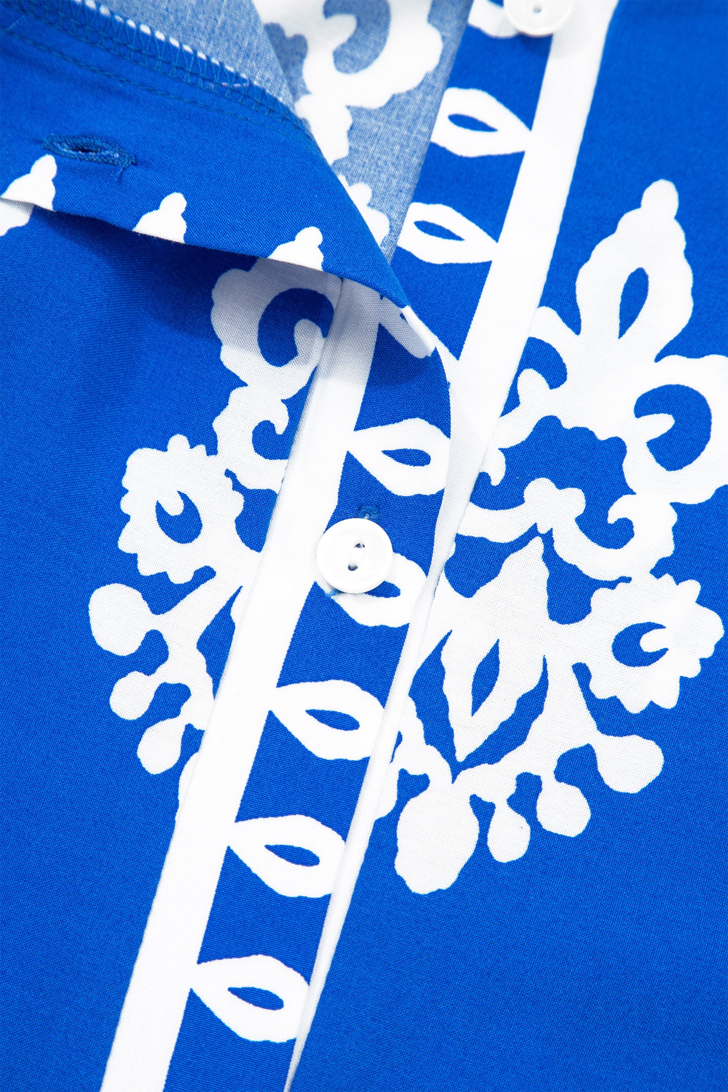 Blue Geometric Print Collared Button Front Short Puff Sleeve Mini Dress