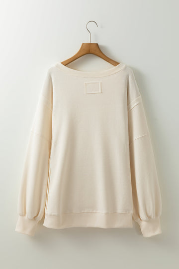 White Solid Colour Waffle Knit Drop Shoulder Plus Size Sweatshirt Beagle Boutique Fashion Outlet