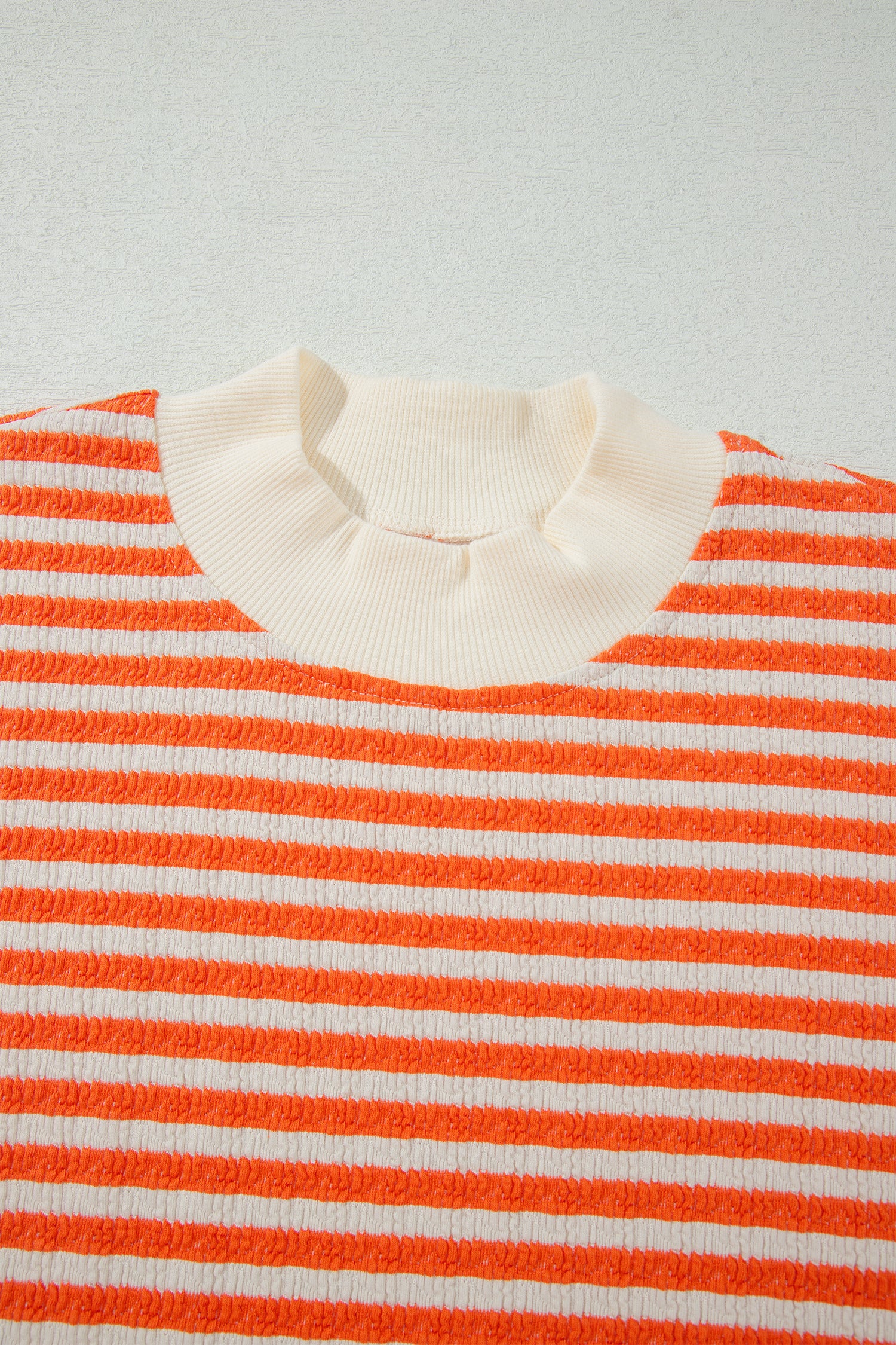 Striped Textured Stand Neck Oversized Long Sleeve Top – Orange Stripe