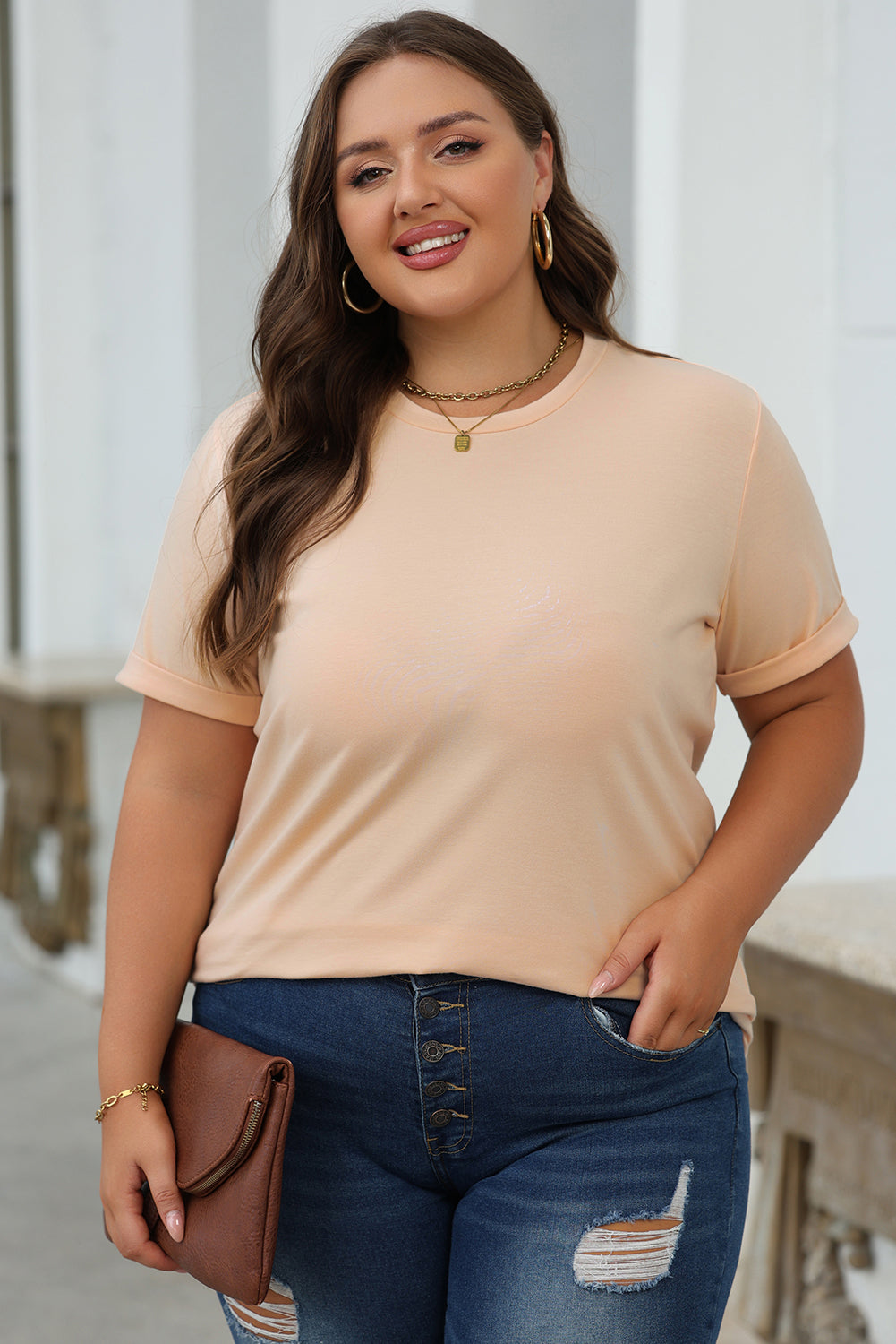 Casual Plain Crew Neck Tee T-Shirt