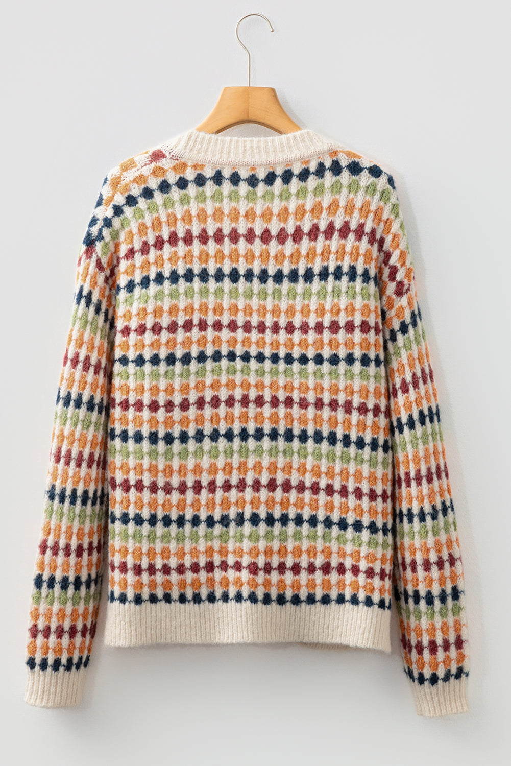 Multicolour Dotty Pattern Knit Button Front V-Neck Sweater Cardigan - eAura